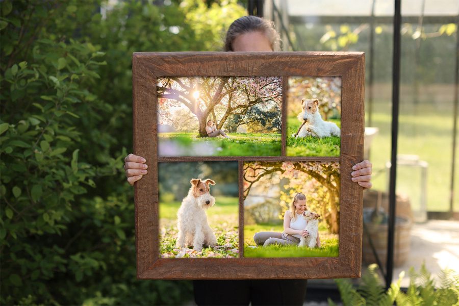 Collage aus Massivholz mit rustikalem Holzrahmen